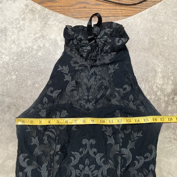 Save The‎ Queen Dress Womens Sz Medium Black Halter Trumpet Train Evening Open - Picture 2 of 16